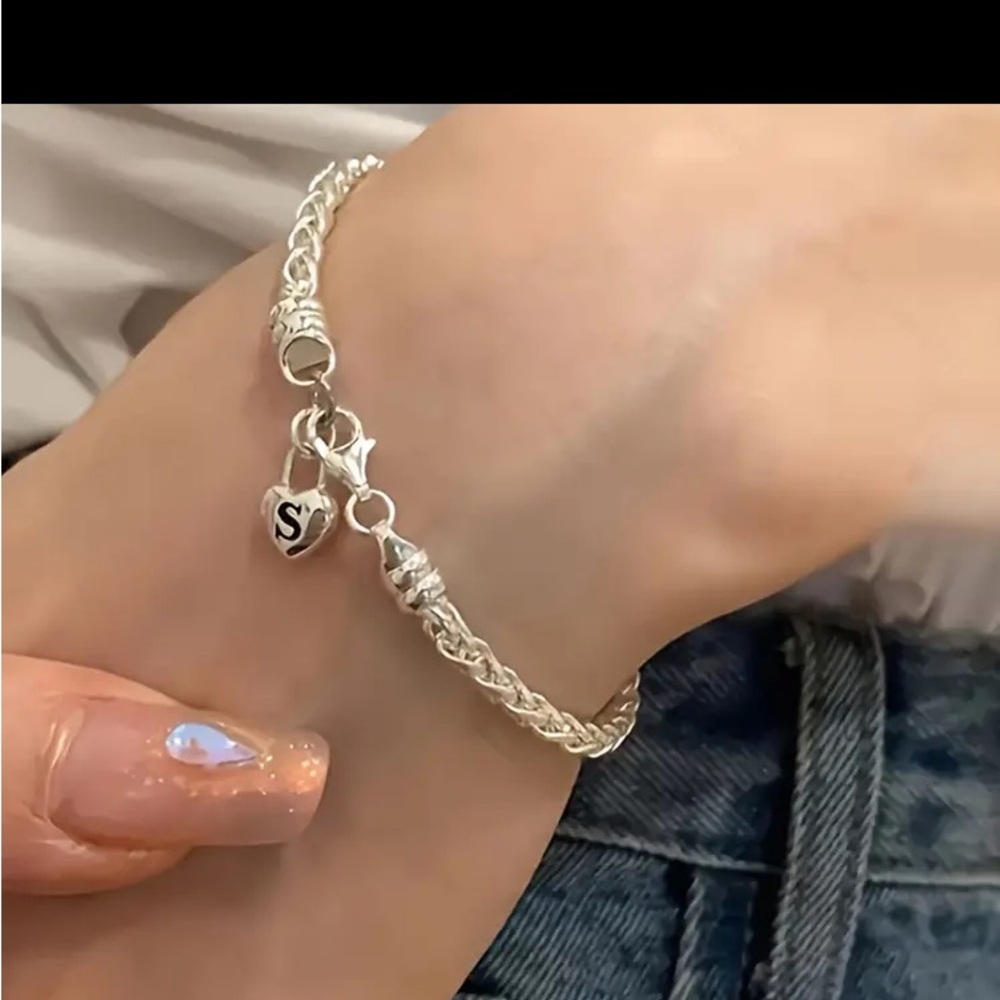 Fashion Minimalist S Sterling Silvery Love Lock Charm Chain Bracelet Luxury